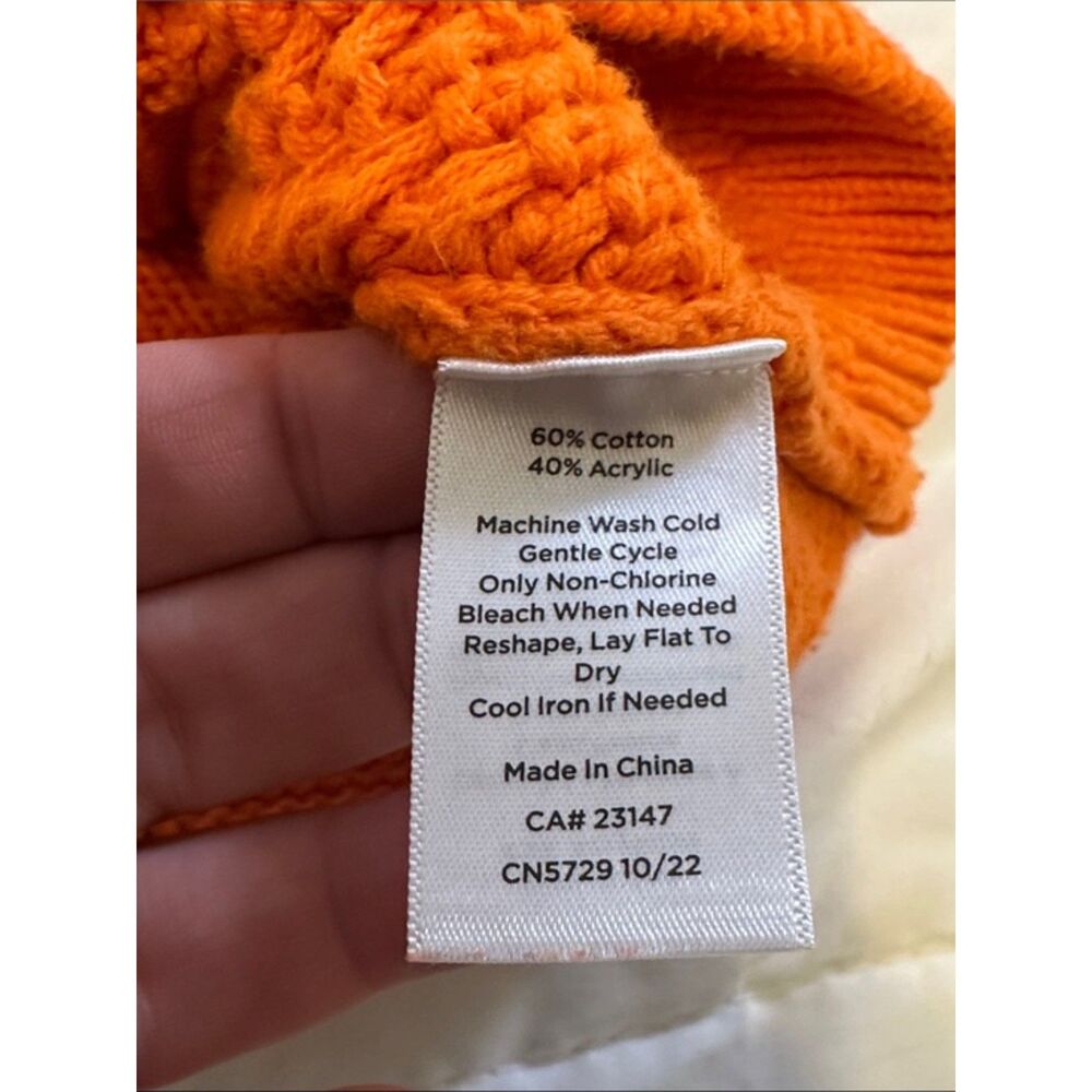 Talbots Chunky Cable Knit Sweater Womens Medium Petite Fall Puff Sleeve Orange - Picture 6 of 9